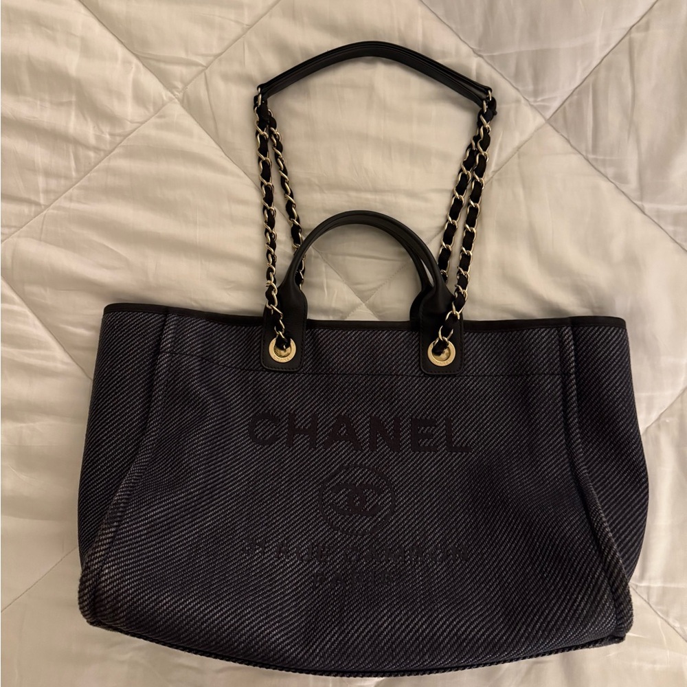 Chanel Deauville Tote Bag with Chain-Link Straps
